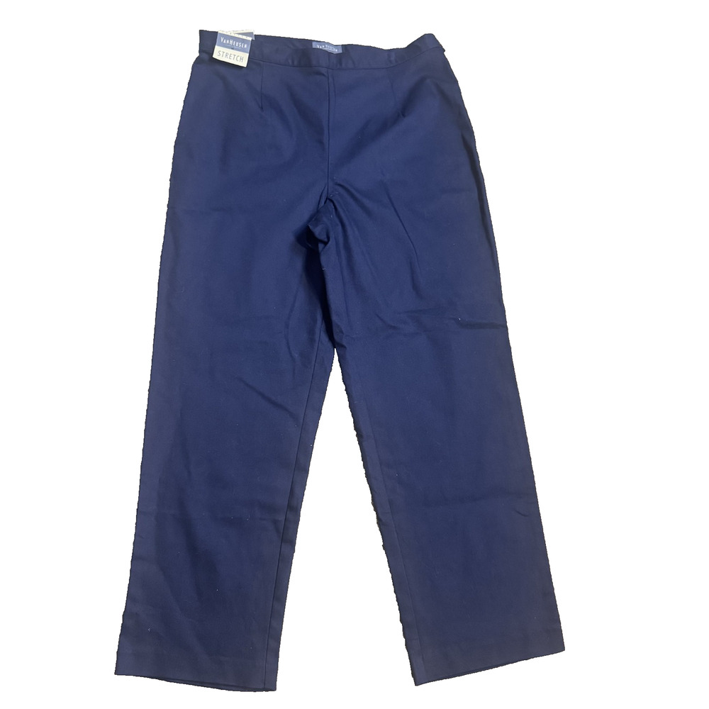 NWT Van Heusen Women's Navy Blue Chino Pants Stretch Twill sz 16S short career